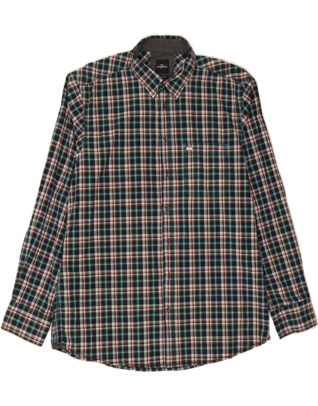 ENGBERS Mens Regular Fit Shirt Medium Green Check Cotton Vintage Engbers and Second-Hand Engbers from Messina Hembry 