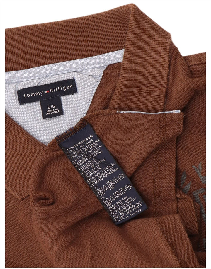 Velika smeđa pamučna muška polo majica Tommy Hilfiger s grafičkim motivima