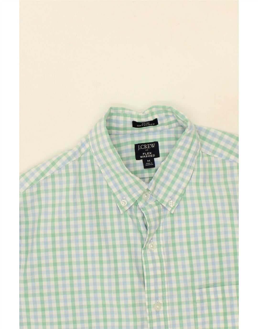 J. CREW Mens Flex Washed Slim Shirt Medium Green Gingham Cotton Vintage J. Crew and Second-Hand J. Crew from Messina Hembry 