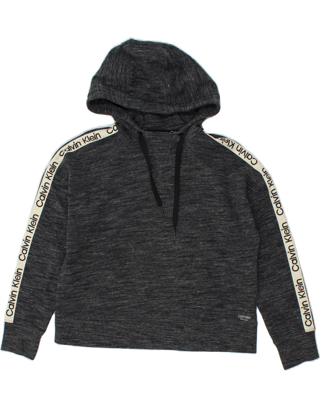 CALVIN KLEIN Womens Performance Graphic Hoodie Jumper UK 14 Medium Grey Vintage Calvin Klein and Second-Hand Calvin Klein from Messina Hembry 