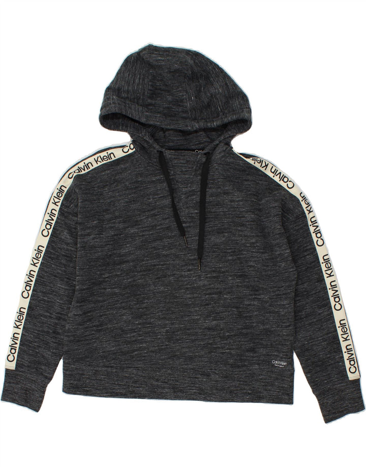 CALVIN KLEIN Womens Performance Graphic Hoodie Jumper UK 14 Medium Grey Vintage Calvin Klein and Second-Hand Calvin Klein from Messina Hembry 