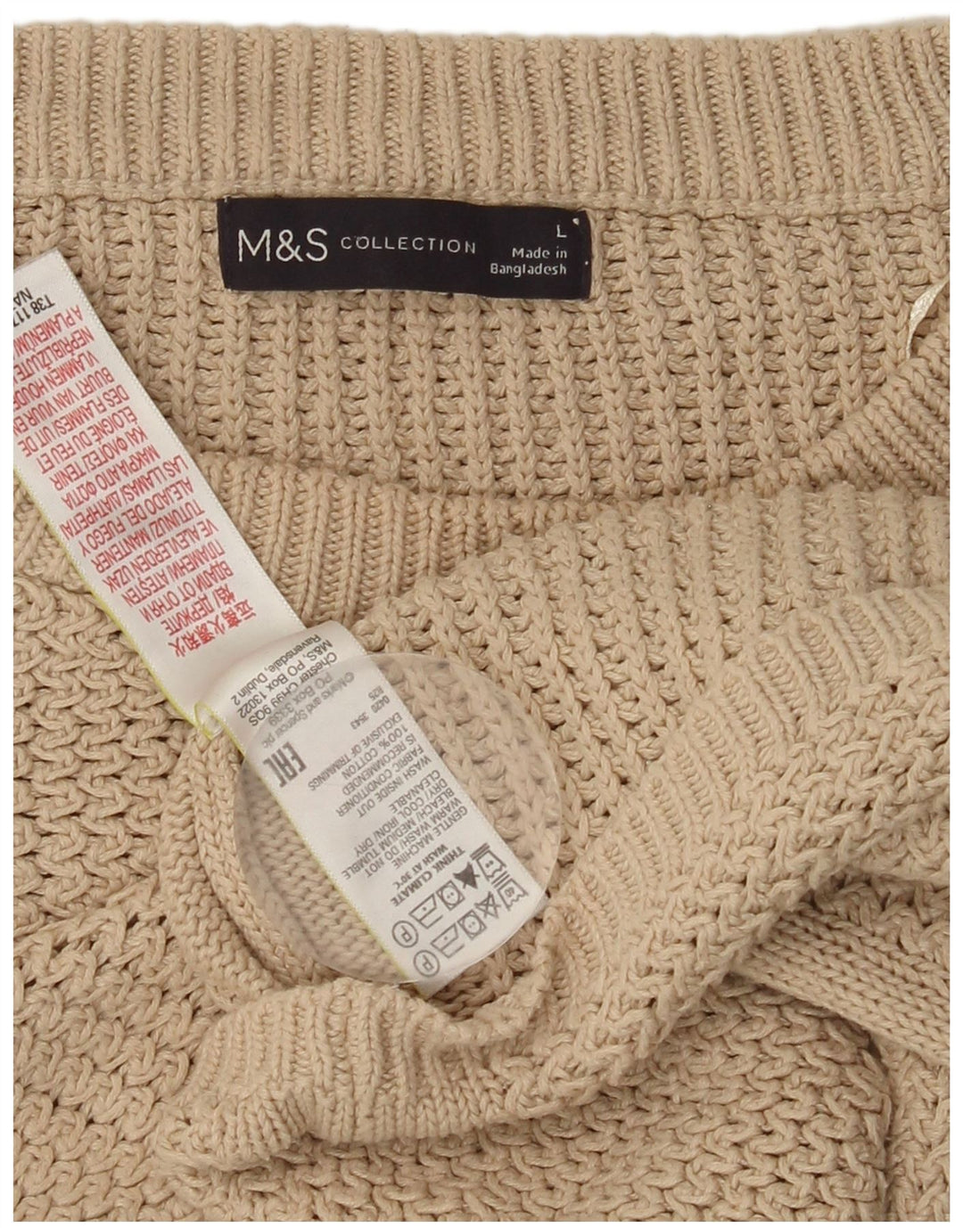 MARKS & SPENCER Womens Crew Neck Jumper Sweater UK 16 Large Beige