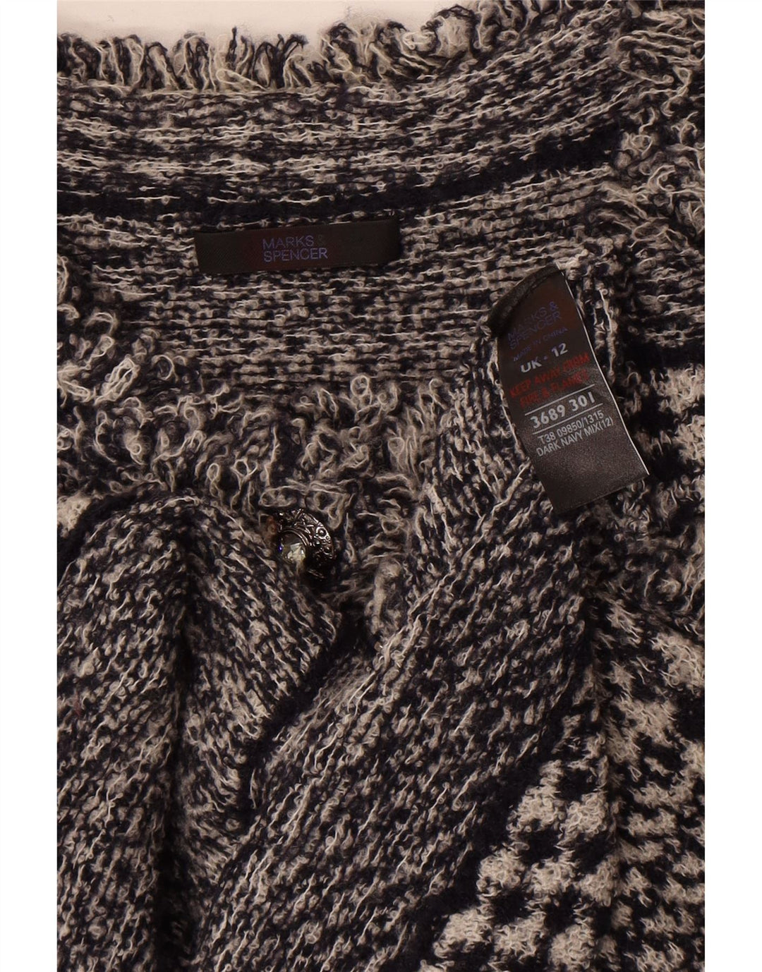 Marks & Spencer ženski kardigan džemper UK 12 Srednji mornarsko plavi houndstooth