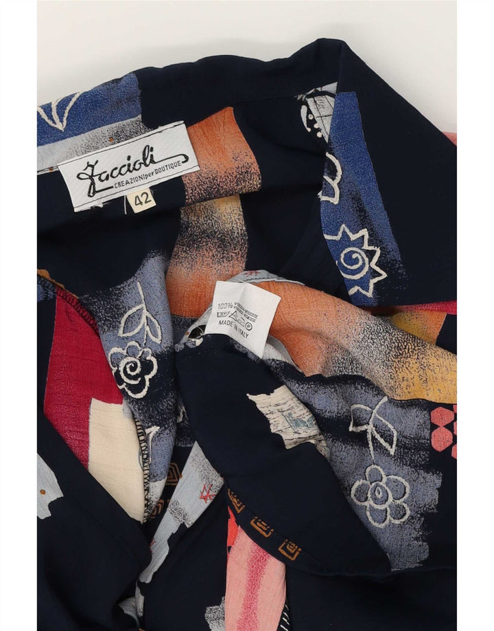 Vintage ženska široka košulja bluza IT 42 Srednje tamnoplava patchwork