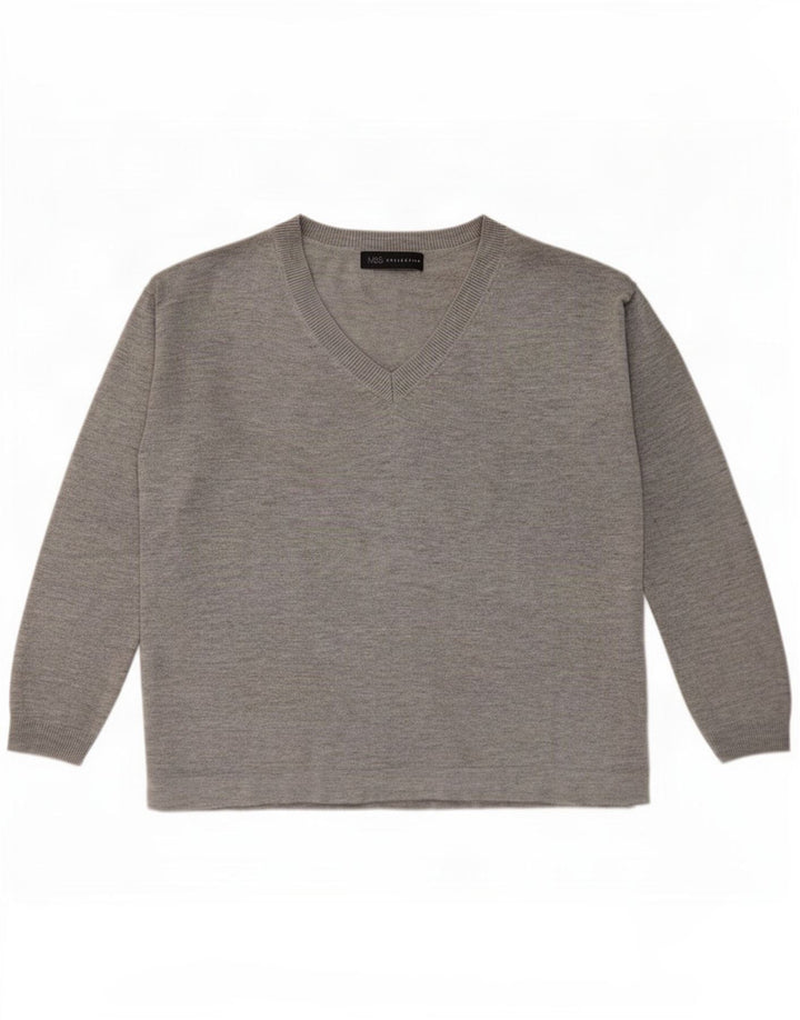 Marks & Spencer ženski veliki džemper s V-izrezom UK 10 Small Gray