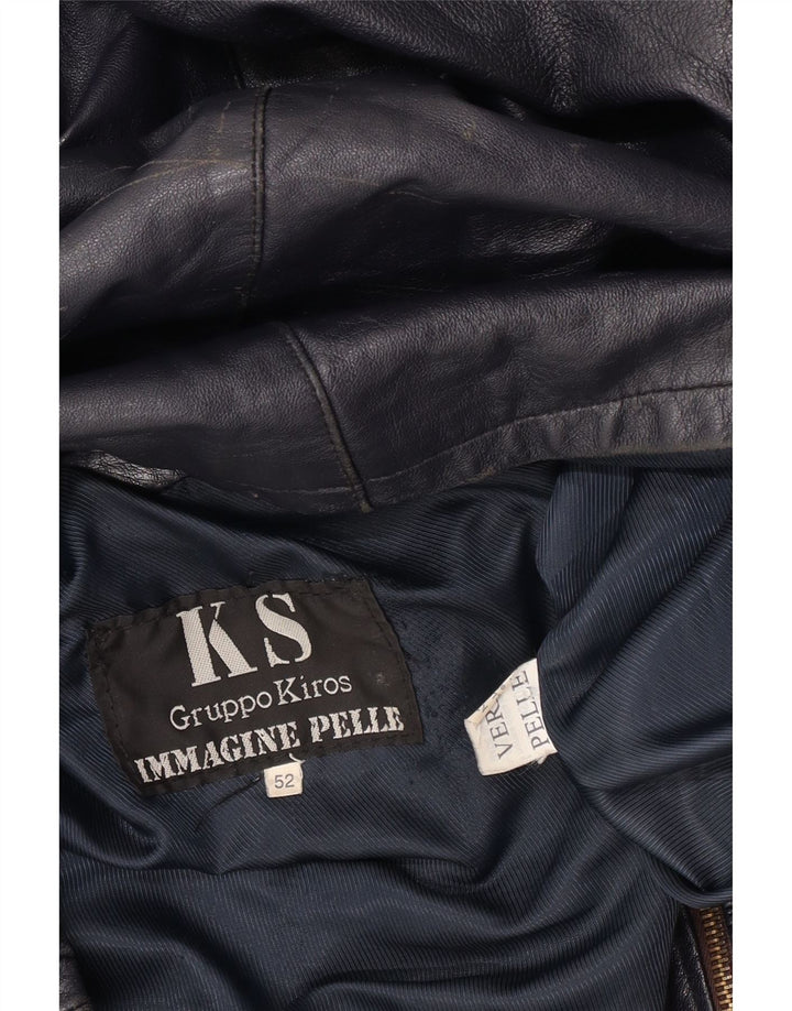 Vintage muška kožna jakna IT 52 XL tamnoplava koža