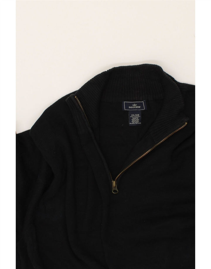 DOCKERS Mens Zip Neck Jumper Sweater 2XL Black Cotton Vintage Dockers and Second-Hand Dockers from Messina Hembry 
