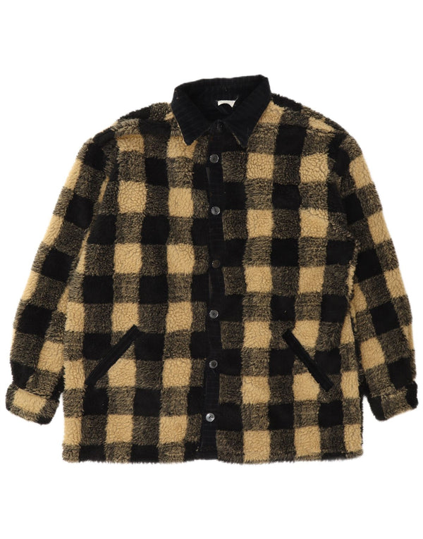 Vintage muška flis jakna UK 42 XL crni gingham poliester