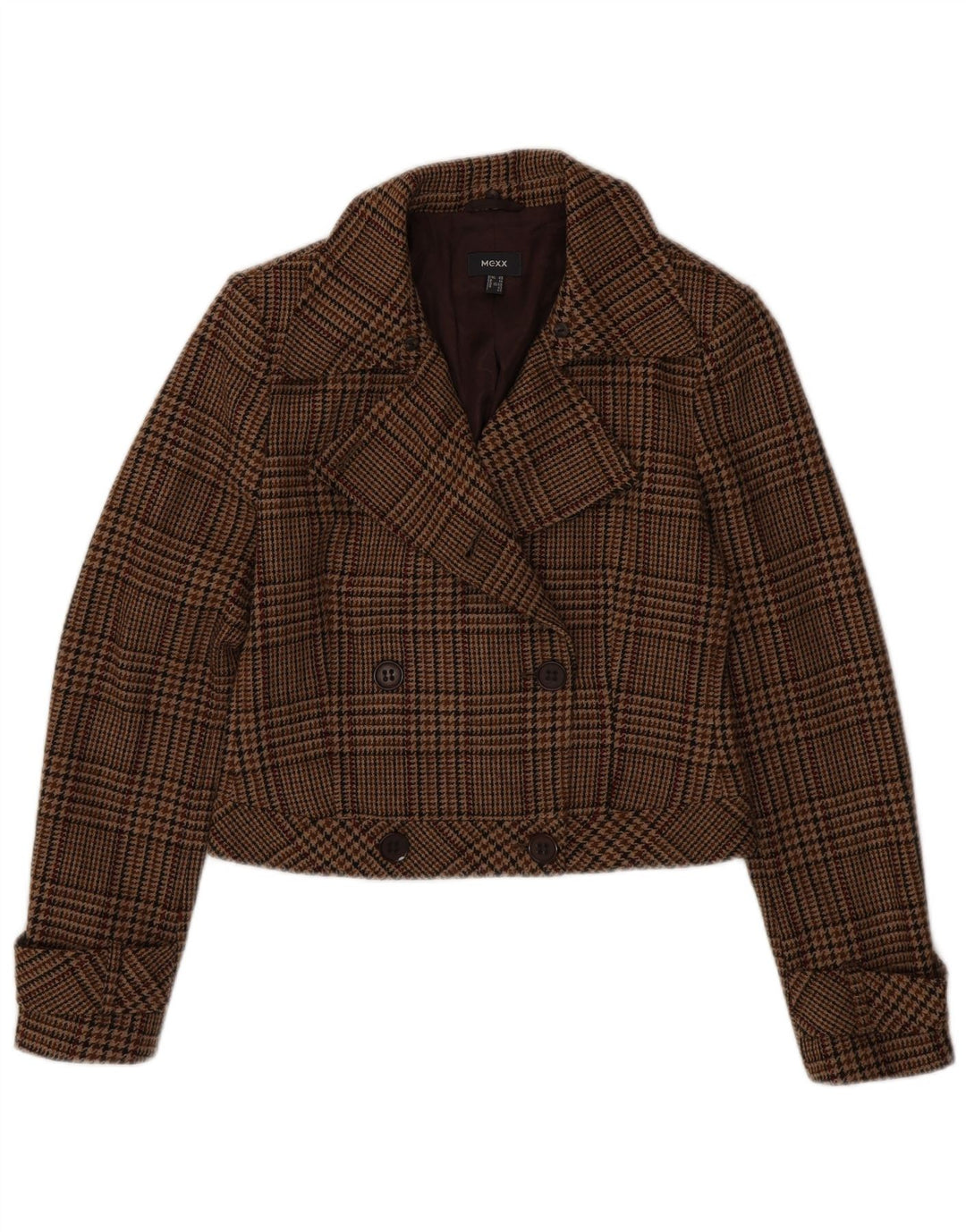 Mexx ženski kratki graškasti kaput UK 14 velika smeđa djevičanska vuna s ptičijim zubima