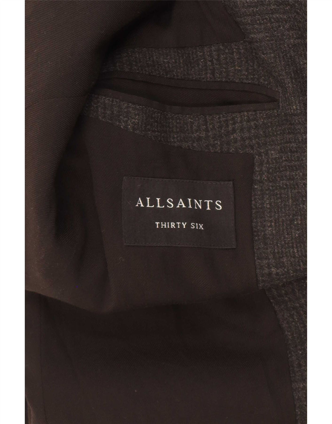 Muški kaput All Saints UK 36 Mala crna vuna u obliku ptičje zube