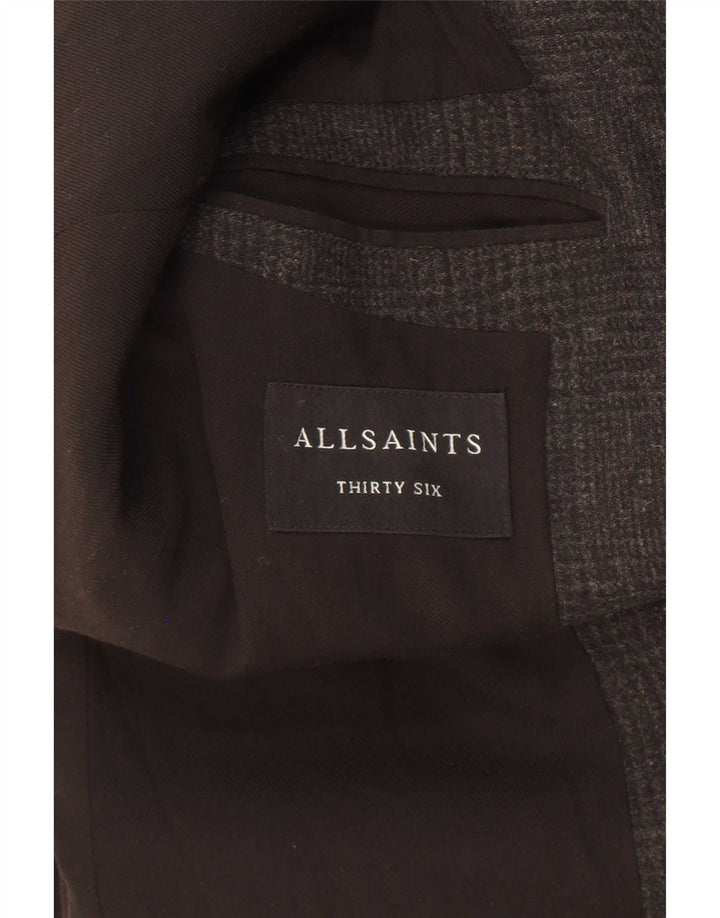 Muški kaput All Saints UK 36 Mala crna vuna u obliku ptičje zube