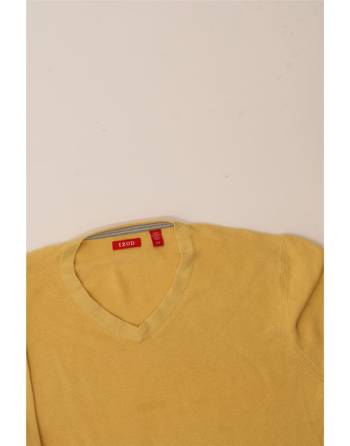 IZOD Mens V-Neck Jumper Sweater Large Yellow Cotton Vintage Izod and Second-Hand Izod from Messina Hembry 