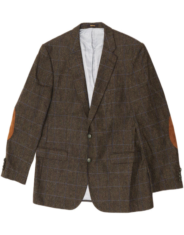 Barbour Mens 2 Button Blazer Jacket UK 44 Large Green Check Wool