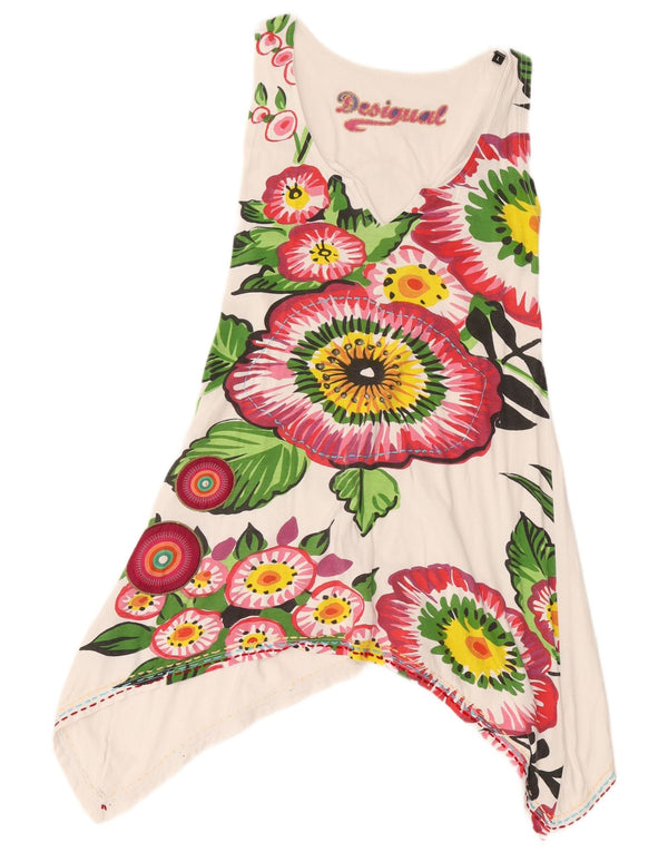 Desigual Ženska grafička asimetrična top tunika UK 14 Large White Floral