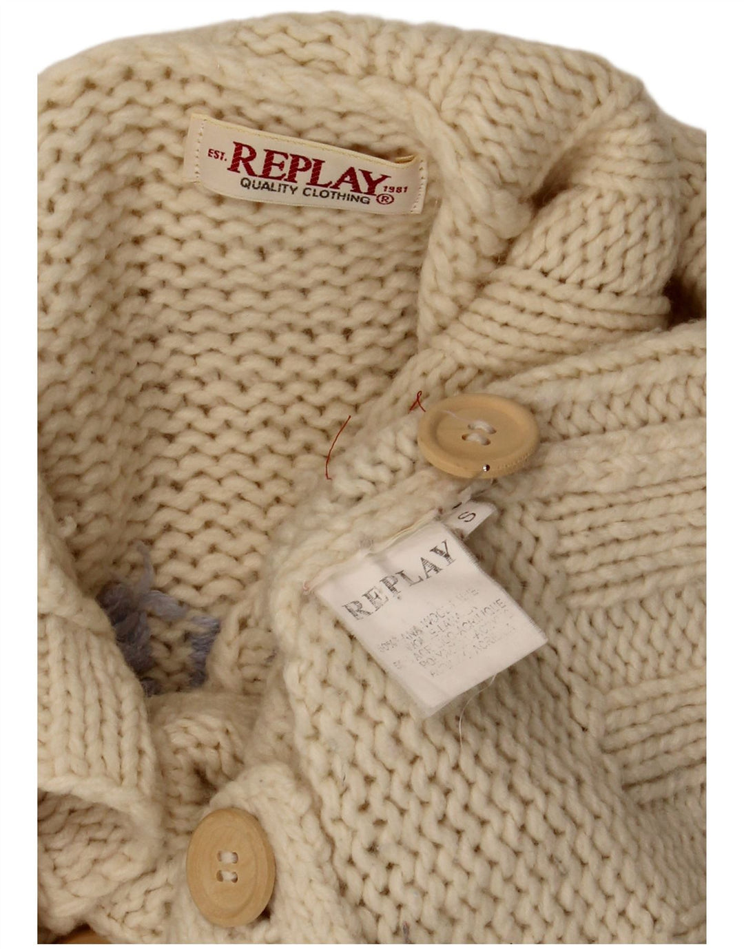 Replay Ženski grafički kardigan džemper UK 10 Small Off White Wool