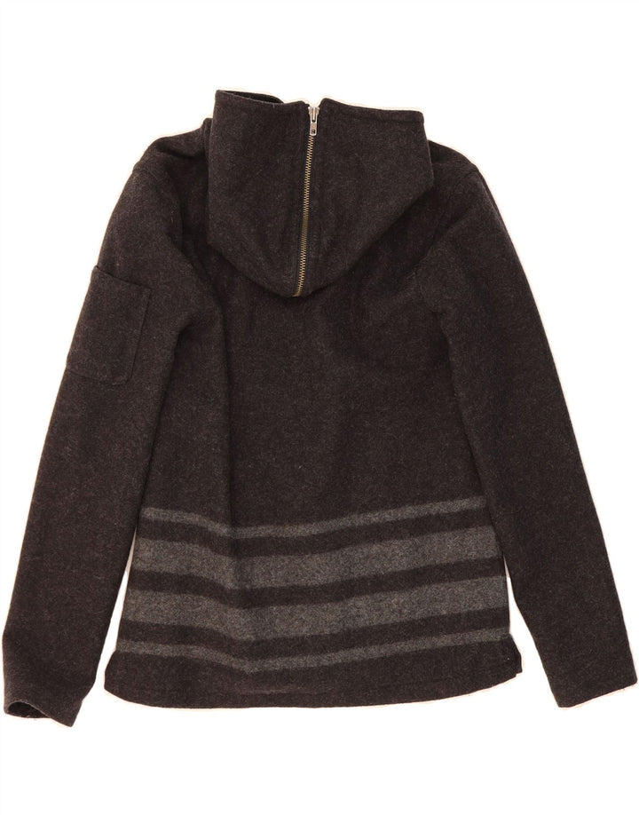 TOMMY HILFIGER Womens Hooded Duffle Jacket UK 10 Small Grey Striped Wool Vintage Tommy Hilfiger and Second-Hand Tommy Hilfiger from Messina Hembry 
