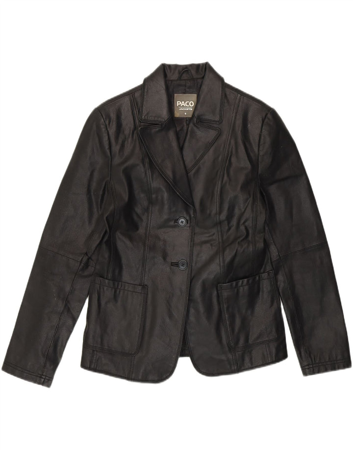 PACO Womens 2 Button Leather Blazer Jacket UK 10 Small Black Leather Vintage Paco and Second-Hand Paco from Messina Hembry 