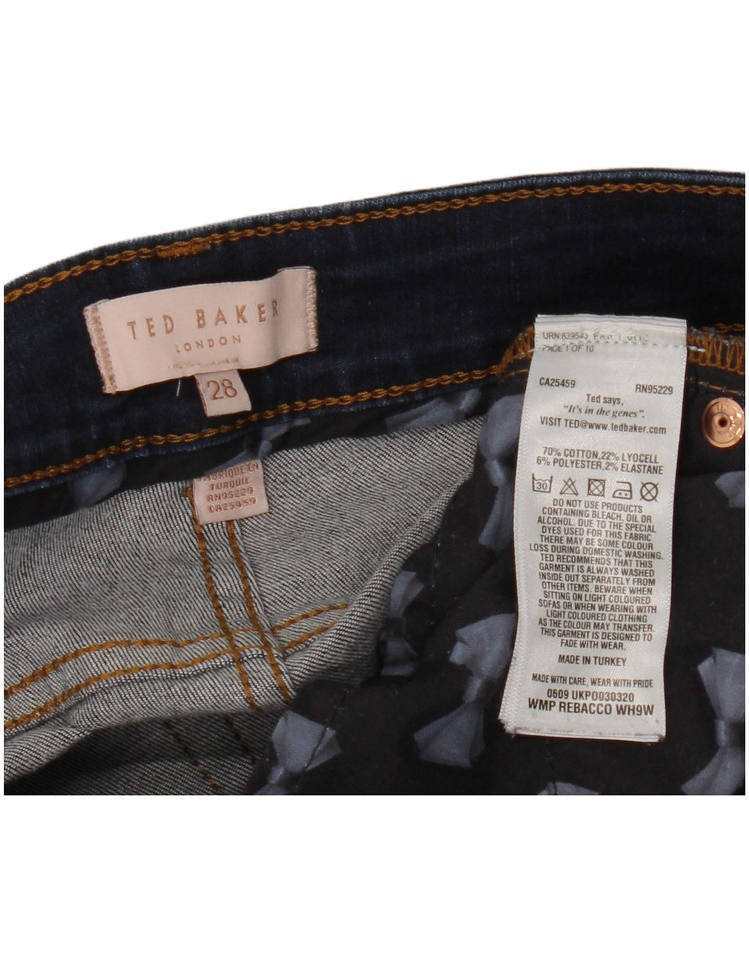 TED BAKER Ženske uske traperice W28 L27 tamnoplavi pamuk