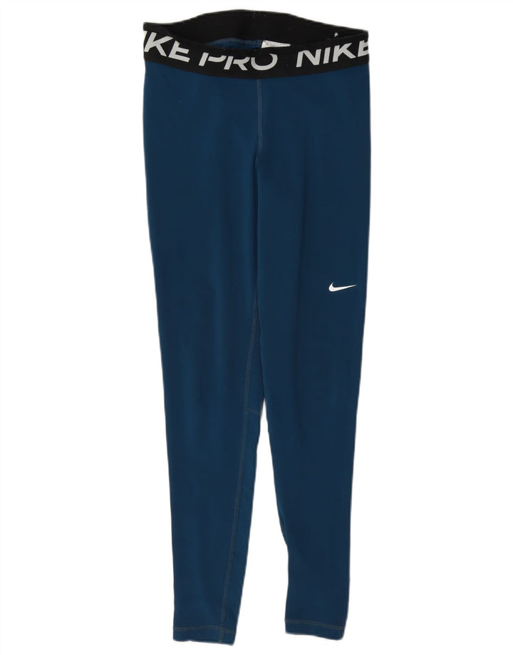 Nike Ženske Dri Fit Graphic Leggings UK 10 Small Blue Colourblock Poliester