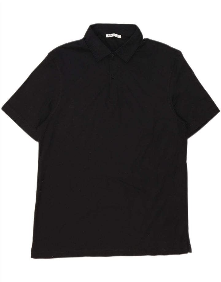 ZARA Mens Polo Shirt Medium Black Cotton Vintage Zara and Second-Hand Zara from Messina Hembry 