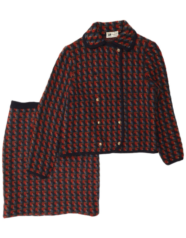 Vintage ženski pleteni 2-dijelni set suknji UK 14 srednje veličine W28 crvena houndstooth