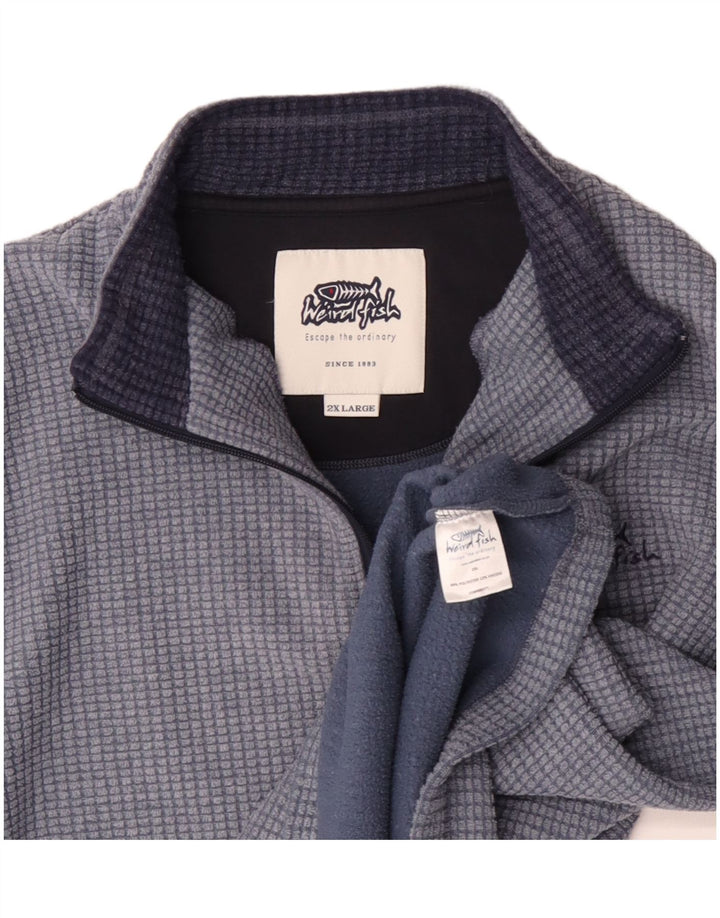 Weird Fish muški džemper od flisa s patentnim izrezom 2XL plavi karirani poliester