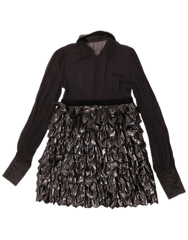 Gilmar Womens Long Sleeve See Through Shirt Dress UK 4 XS Black Silk