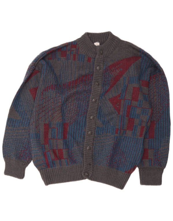 Vintage muški kardigan džemper IT 54 XL siva geometrijska vuna