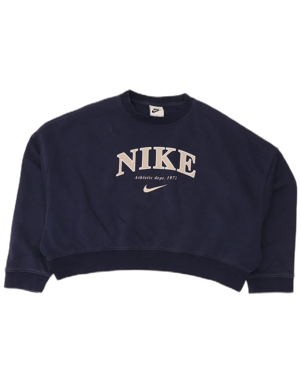 NIKE Girls Crop Oversized Sweatshirt Džemper 10-11 Years Medium Mornarsko plava