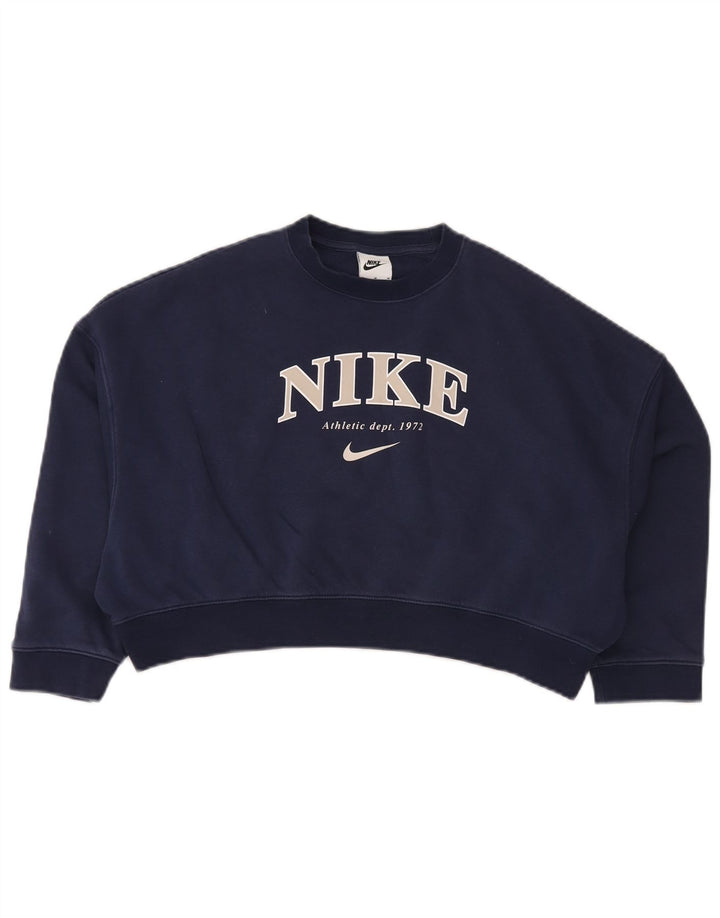 NIKE Girls Crop Oversized Sweatshirt Džemper 10-11 Years Medium Mornarsko plava