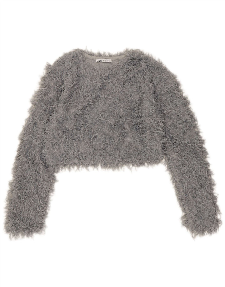 Zara ženski pulover s kratkim izrezom UK 10 Mali sivi poliester