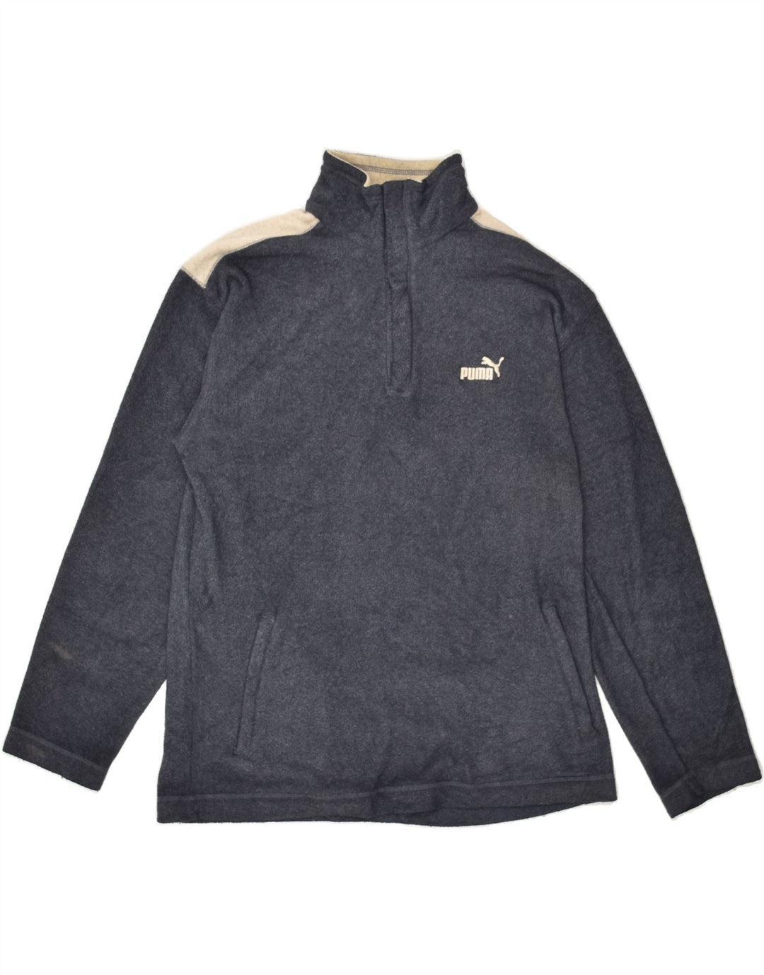 PUMA Mens Zip Neck Fleece Jumper Small Grey Polyester Vintage Puma and Second-Hand Puma from Messina Hembry 