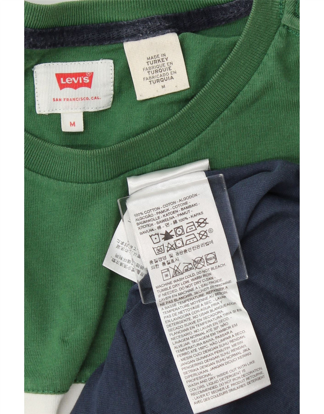 LEVI'S Mens Graphic T-Shirt Top Medium Green Colourblock Cotton Vintage Levi's and Second-Hand Levi's from Messina Hembry 