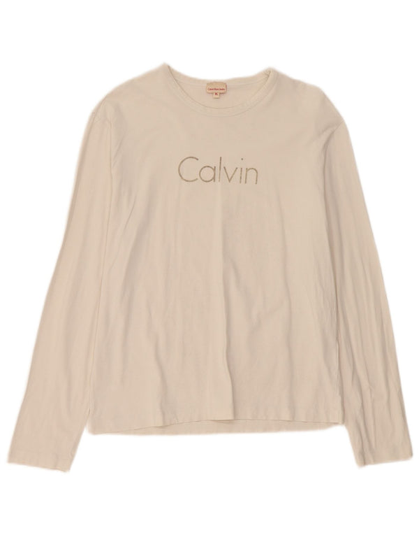 Calvin Klein Jeans Ženska majica dugih rukava s grafikom UK 18 XL Bijeli pamuk