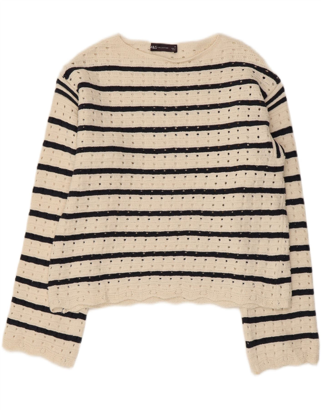 MARKS & SPENCER Womens Boat Neck Jumper Sweater UK 14 Medium White Striped