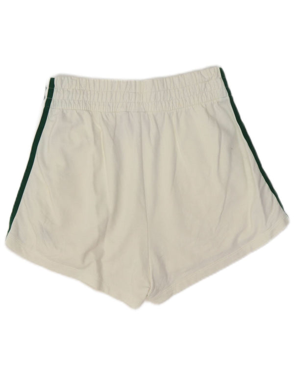 ADIDAS Womens Sport Shorts UK 12 Medium  Off White Colourblock Cotton