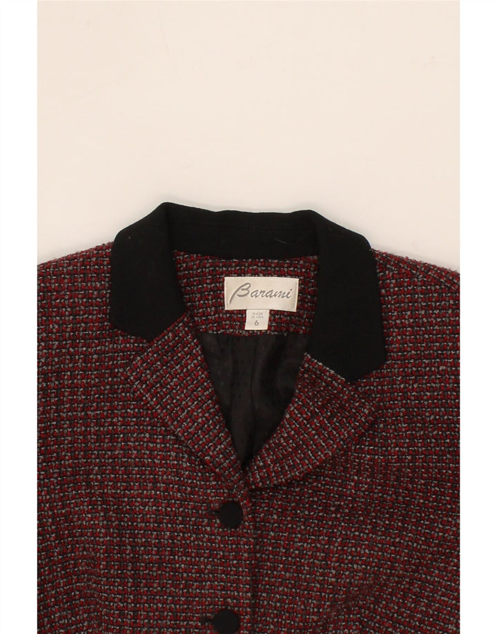 VINTAGE Womens 4 Button Blazer Jacket US 6 Medium Maroon Check Wool Vintage Vintage and Second-Hand Vintage from Messina Hembry 