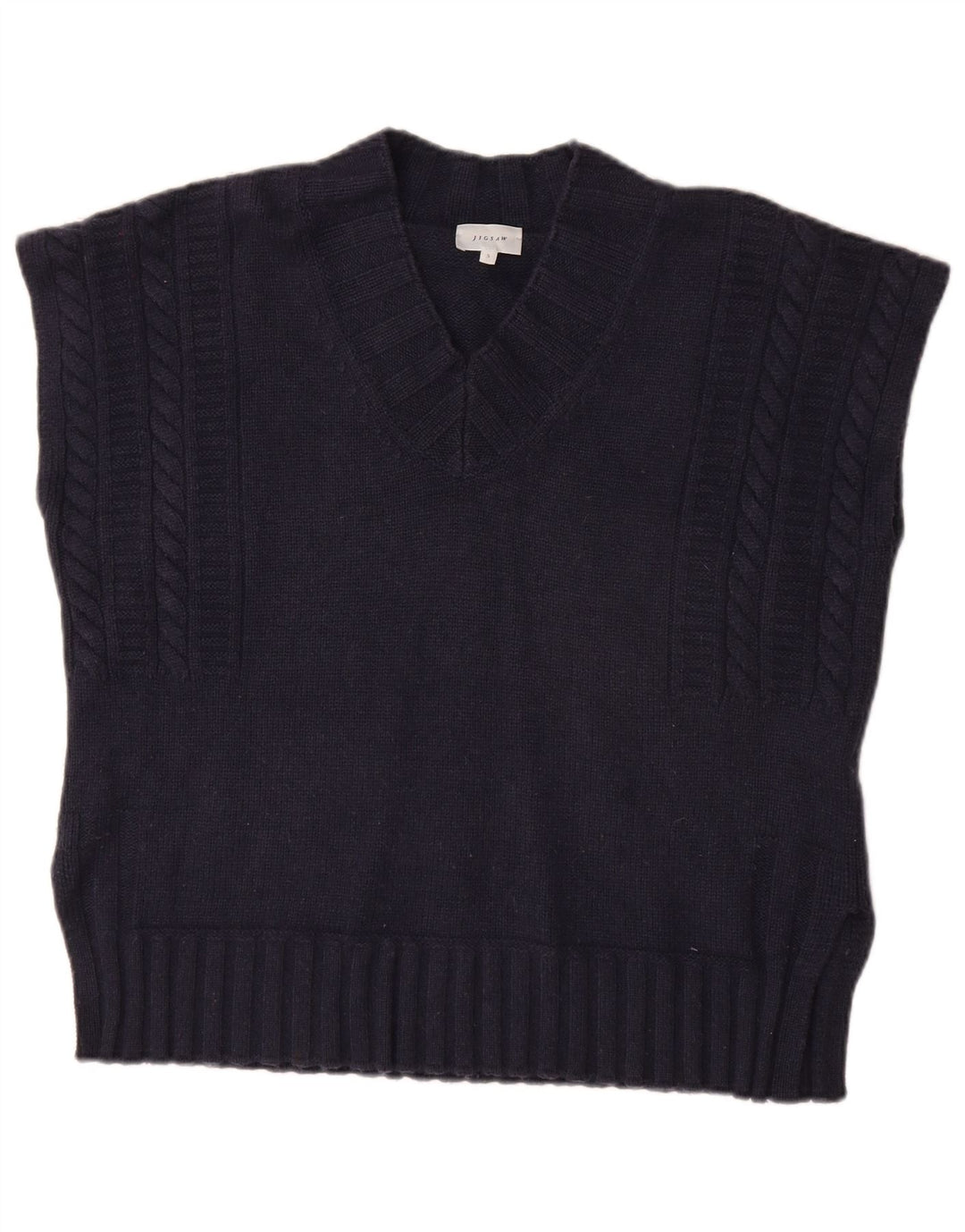 JIGSAW ženski preveliki prsluk bez rukava UK 10 Mala tamnoplava vuna