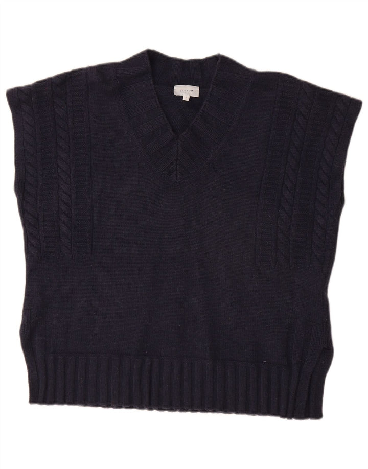 JIGSAW ženski preveliki prsluk bez rukava UK 10 Mala tamnoplava vuna