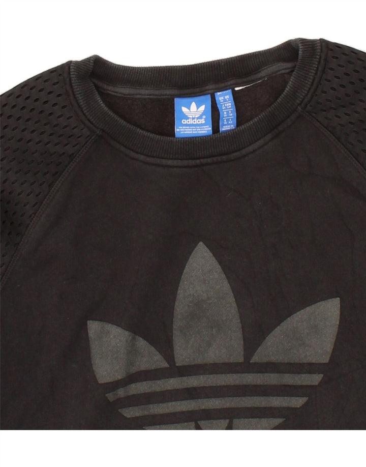 ADIDAS Womens Oversized Graphic Sweatshirt Jumper UK 10 Small  Black Vintage Adidas and Second-Hand Adidas from Messina Hembry 