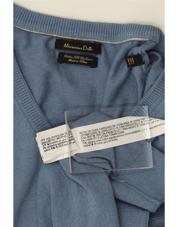 MASSIMO DUTTI Mens V-Neck Jumper Sweater Large Blue Cotton Vintage Massimo Dutti and Second-Hand Massimo Dutti from Messina Hembry 