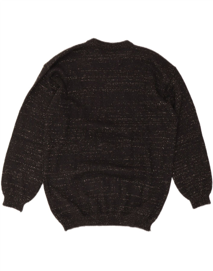 VINTAGE ženski džemper s okruglim izrezom UK 14 Srednji crni Argyle/Diamond