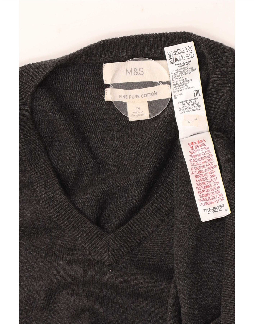 Marks & Spencer muški džemper s V-izrezom, srednje sivi pamuk
