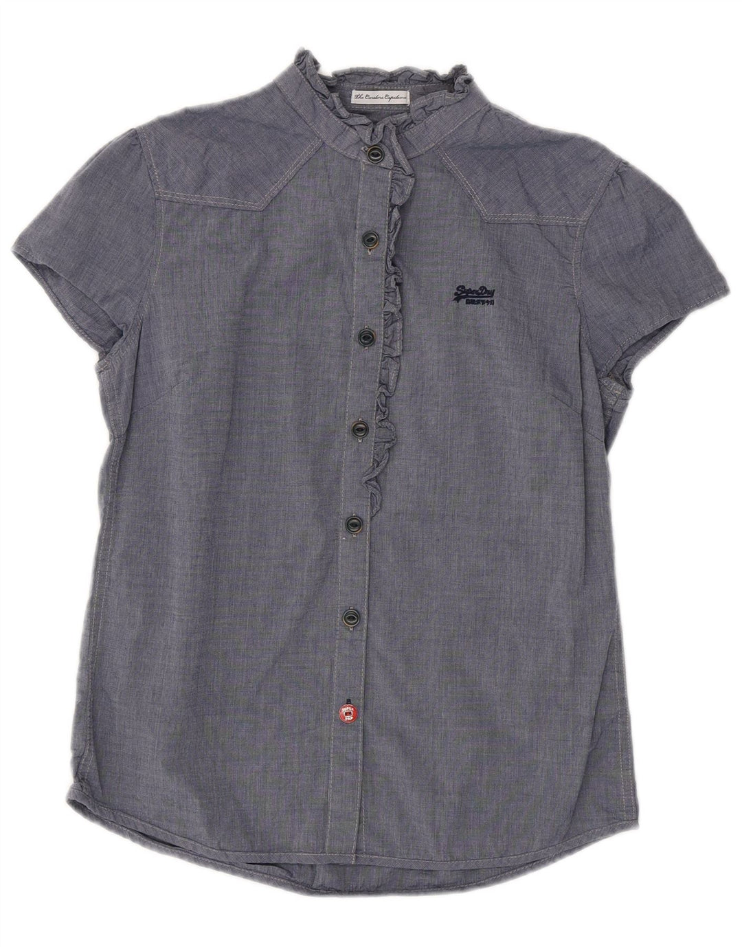 SUPERDRY Ženska košulja s volanima sprijeda UK 12 Srednje tamnoplava