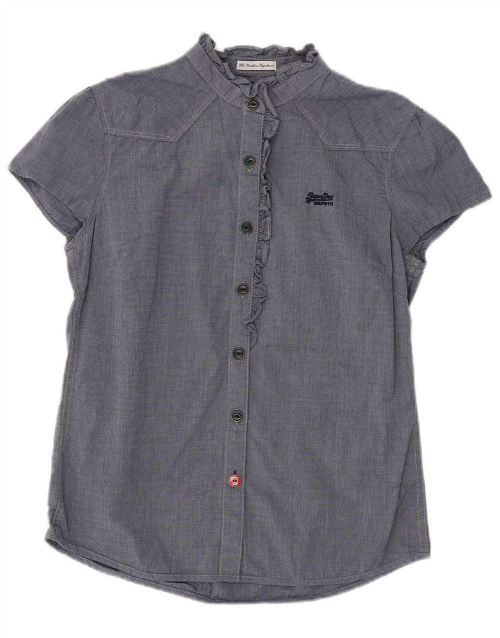 SUPERDRY Ženska košulja s volanima sprijeda UK 12 Srednje tamnoplava