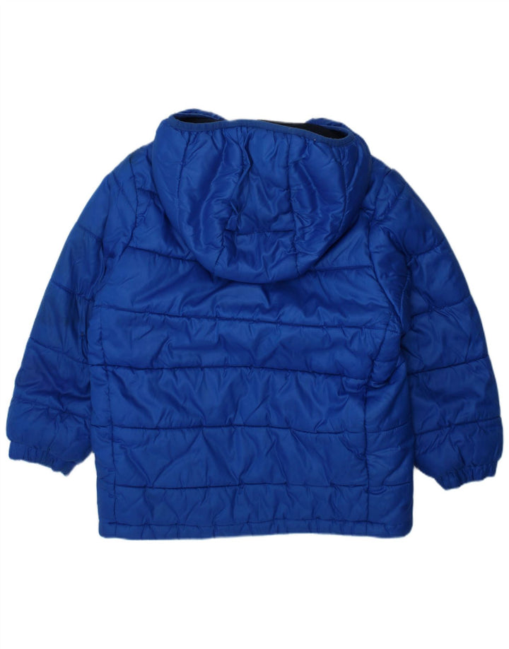 ADIDAS Boys Hooded Padded Jacket 5-6 Years Blue Colourblock Polyester
