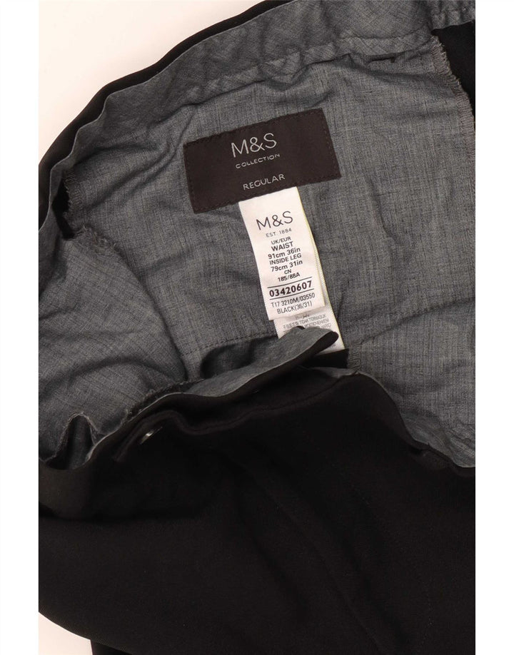 Marks & Spencer muške ravne uobičajene hlače W36 L31 crni poliester