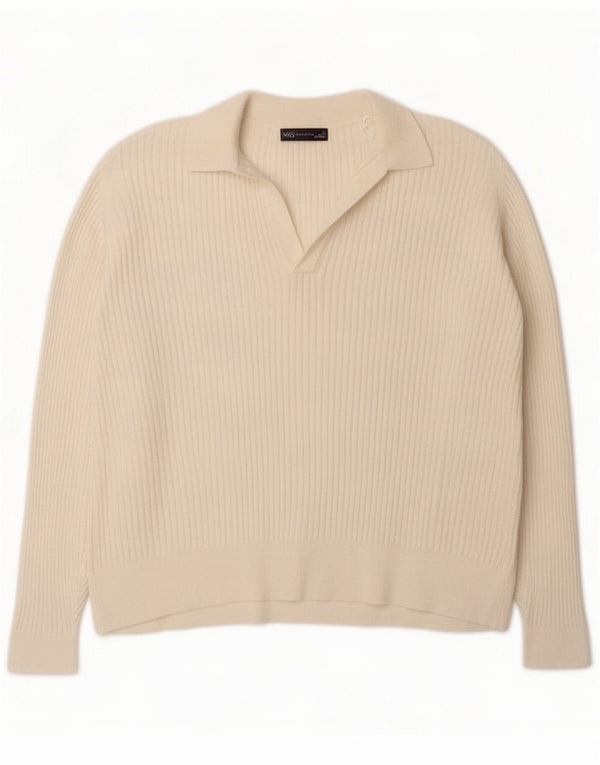 Ženski džemper s polo ovratnikom Marks & Spencer UK 22 3XL od bijele viskoze