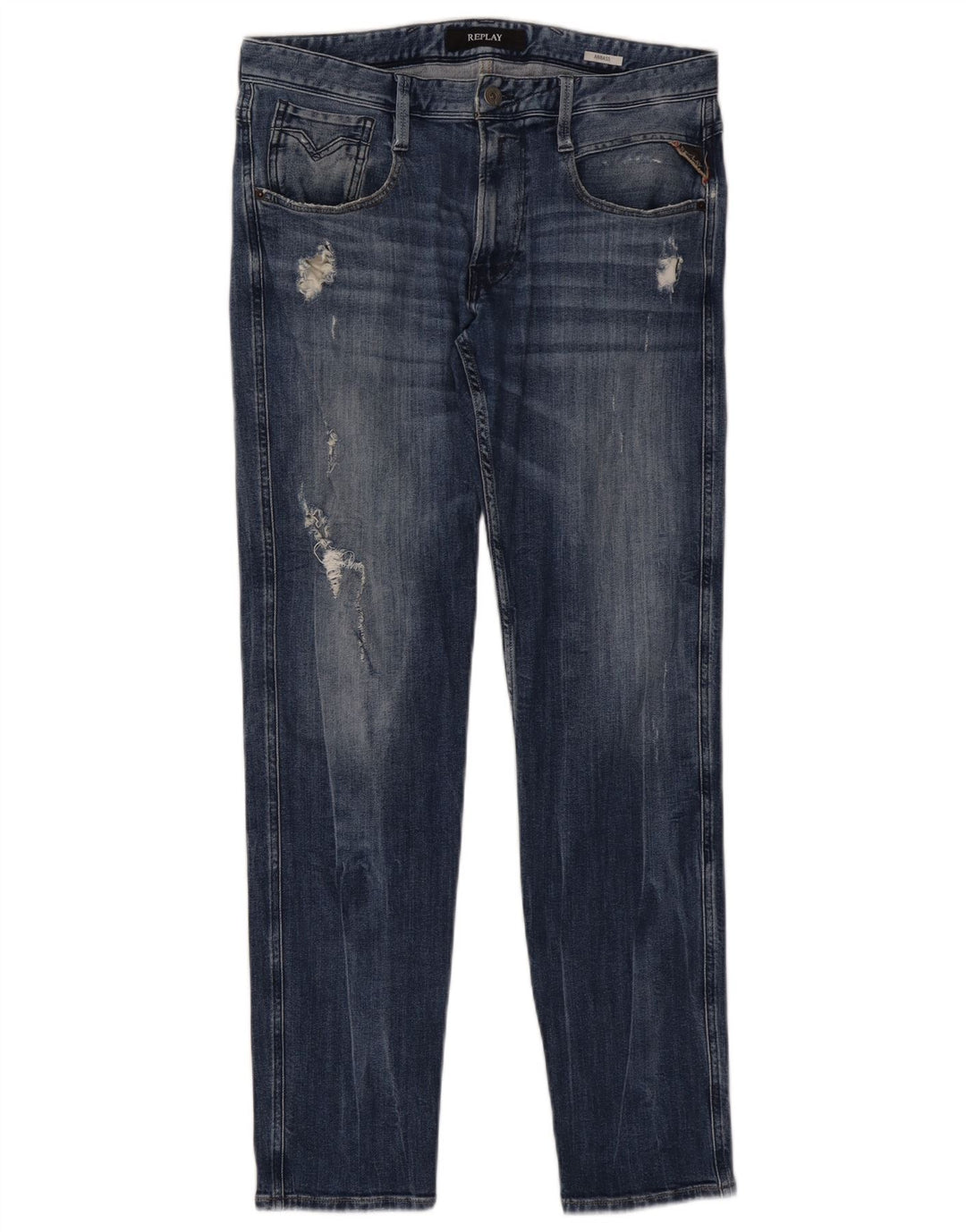 REPLAY Ženske Anbass Distressed Slim Jeans W32 L32 Plavi pamuk