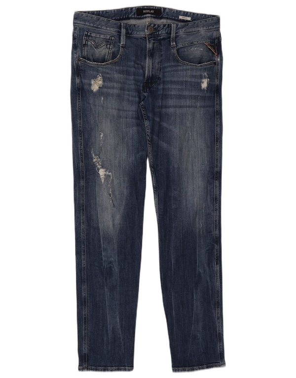 REPLAY Ženske Anbass Distressed Slim Jeans W32 L32 Plavi pamuk